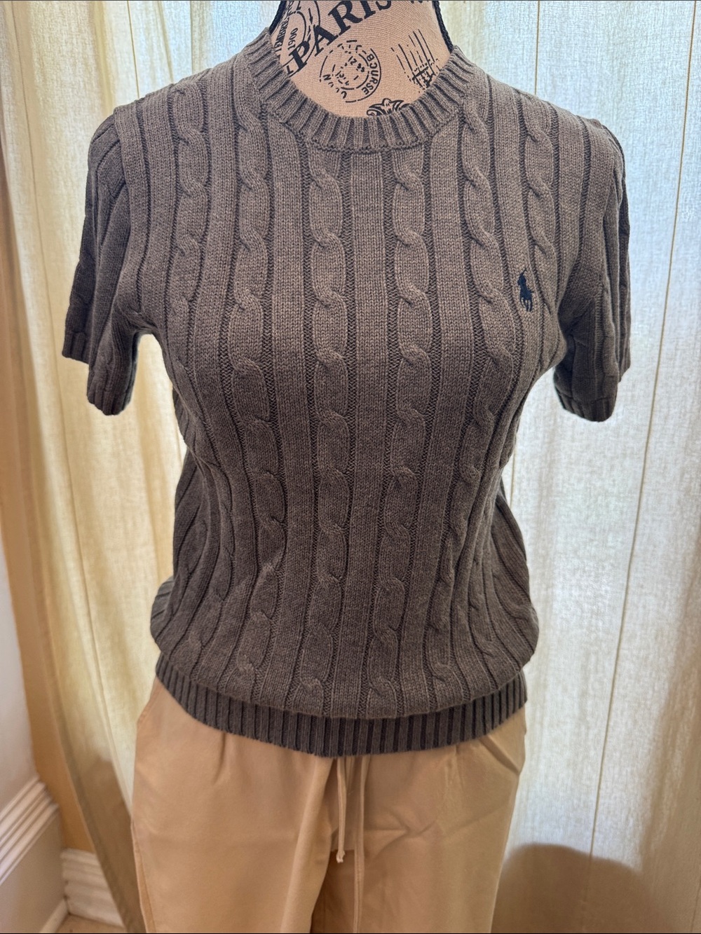 Ralph Lauren Short Sleeve Cable Knit Sweater in Charcoal